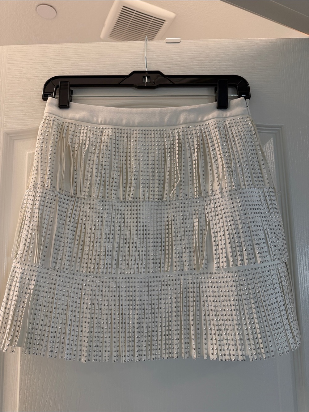 Free the Roses White Tassel Fringe Mini Skirt with Stud Accents